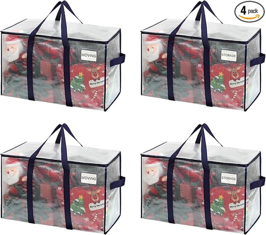VENO 4 Pack Heavy Duty Moving Bags, Extra Large Storage Bags with Reinforced Handles & Strong Zippers, Foldable & Reusable Moving Box Alternative for Clothes & Dorm Storage