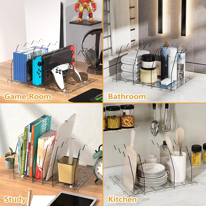 Ronlap Purse Storage Organizer for Closet Clear Shelf Dividers Rack, 4 Pack | Clear separators keep handbags, totes, clutches & purses upright & visible on shelves for closet storage and organization