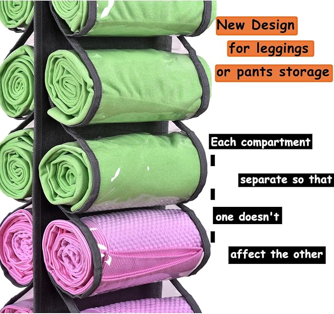 Legging Storage Bag Storage Hanger Can Holds 24 Leggings or Shirts Jeans Compartment Storage Hanger, Foldable Leggings Organizer Clothes Portable Closets Roll Holder (Grey-2)