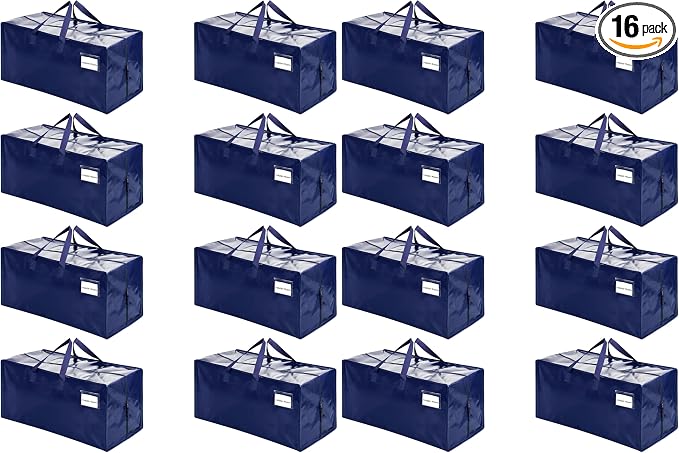 VENO 16 Pack Moving Bags w/Backpack Straps, Heavy Duty, Moving Boxes Alternative, Packing Supplies, Large Storage Totes for Dorm Room Essentials with Zipper for Clothes (Blue, 16 Pack)