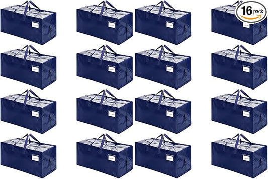 VENO 16 Pack Moving Bags w/Backpack Straps, Heavy Duty, Moving Boxes Alternative, Packing Supplies, Large Storage Totes for Dorm Room Essentials with Zipper for Clothes (Blue, 16 Pack)