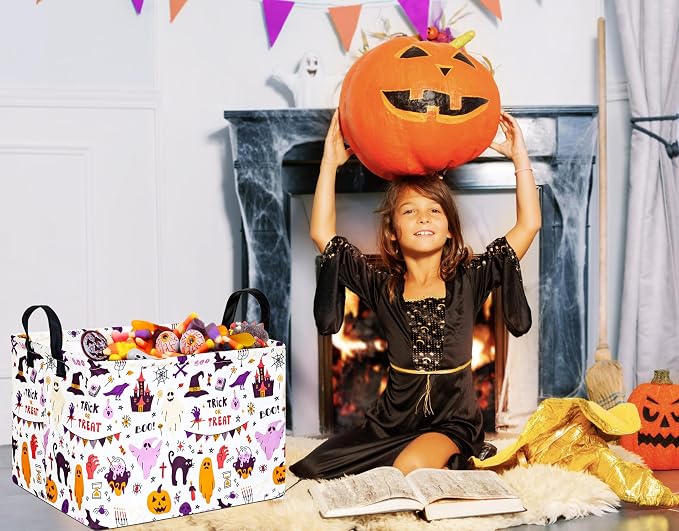 Halloween Gifts Empty Basket Boo Cube Organizer Bins Trick or Treat Spooky Basket Stuffers for Boyfriend Dual Handles for Closet Shelf