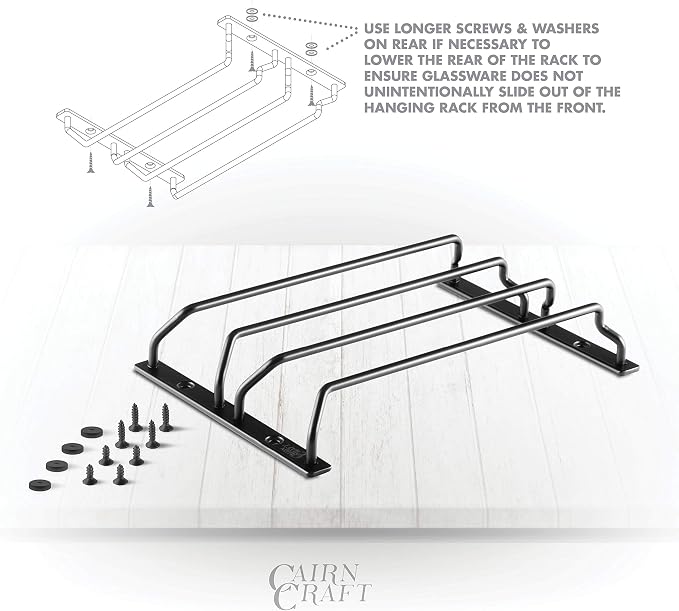 CairnCradle Whiskey Glass Rack - Under Cabinet Whisky Tasting Glasses Holder Storage Hanger Metal Organizer for Bar Kitchen (2 Across x 3 Deep, Matte Black)