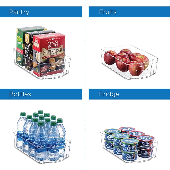 Set Of 10 Refrigerator Organizer Bins - 5 Wide and 5 Narrow Stackable Fridge Organizers for Freezer, Kitchen, Countertops, Cabinets - Clear Plastic Pantry Storage Rack