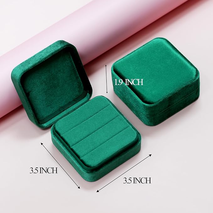 Velvet Jewelry Box Organizer | Ring Holder Case | Jewelry Small Travel Jewelry Storage | Portable Ring Earring Tray Organizer (Dark Emerald)