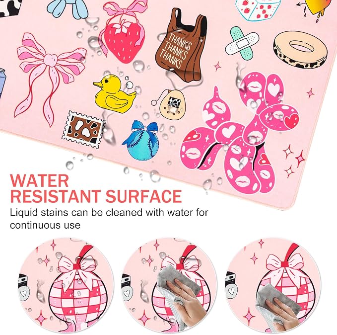 L-SPOUTTO Cute Desk Mat for Keyboard and Mouse,Girly XXL Large Mouse Pad | Non-Slip Keyboard Pad Waterproof Desktop Mat for Laptop Computer Work Game Home Office-Cartoon Pink