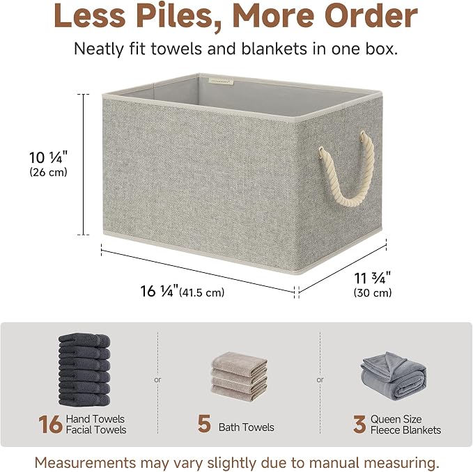 StorageWorks Fabric Storage Bins for Shelves, Storage Baskets for Closet Organization, Organizer Bins for Clothes Storage, Gray, Extra Large, 3-Pack