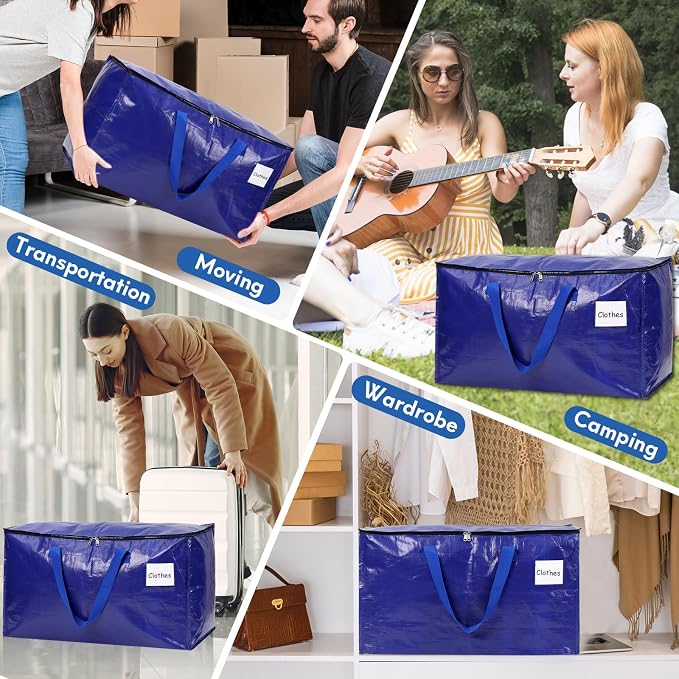 2-Pack Extra-Large Heavy-Duty Storage Totes with Reinforced Handles, Durable Zippers & Waterproof Material — Perfect for Space-Saving, Moving, Shipping and Travel (BlUE)