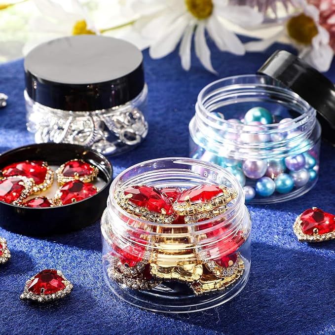 SATINIOR 12 Pack 4 oz Plastic Container Jars with Lids Round Clear Travel Cosmetic Container Slime Jars for Toiletries, Lotion, Cream, Ointments, Makeup, Rhinestone, Samples, Kitchen Storage(Black)
