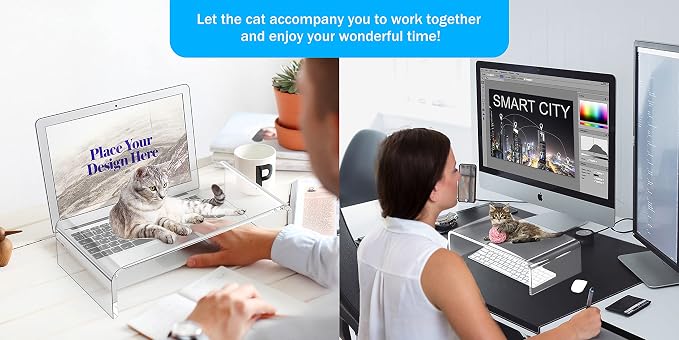 Acrylic Computer Monitor Stand Riser Clear Laptop Stand for Desk | L16''xW7.5''xH4'' PC Holder Riser Compatible with All Notebooks and Monitor Sturdy Transparent Decoration for Office and Home