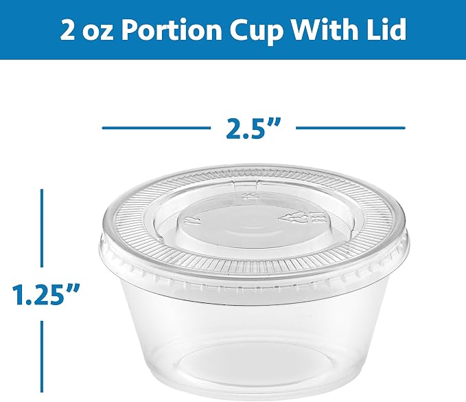 NYHI 2 oz Small Clear Plastic Cups Disposable Jello Shots with Snap on Leak Proof Lids Small Shot Cups Food Storage Containers for Party Portion Control Sauces Spices Liquid Dip (500)