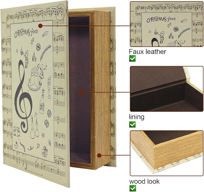 PACOLO Decorative Book Boxes, Faux Wood cover Storage for Hidden Jewelry, Money, and Cash (Soundtrack)