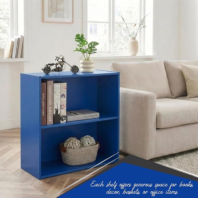 KB Designs - Tony 2-Tier Modern Bookcase with Open Storage Shelves for Kids’ Rooms, Playrooms, or Home Offices – Compact Colorful Bookshelf Organizer