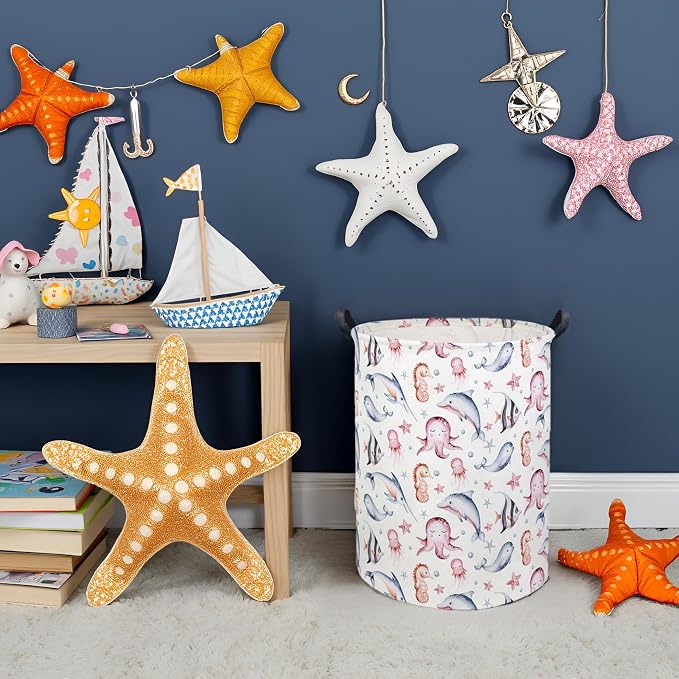 Baby Laundry Basket Baby Hamper for Nursery Girl Kids Ocean Hamper Cute Kids Toys Storage Bin Organizer Pink Room Decor for Home(Pink Ocean)