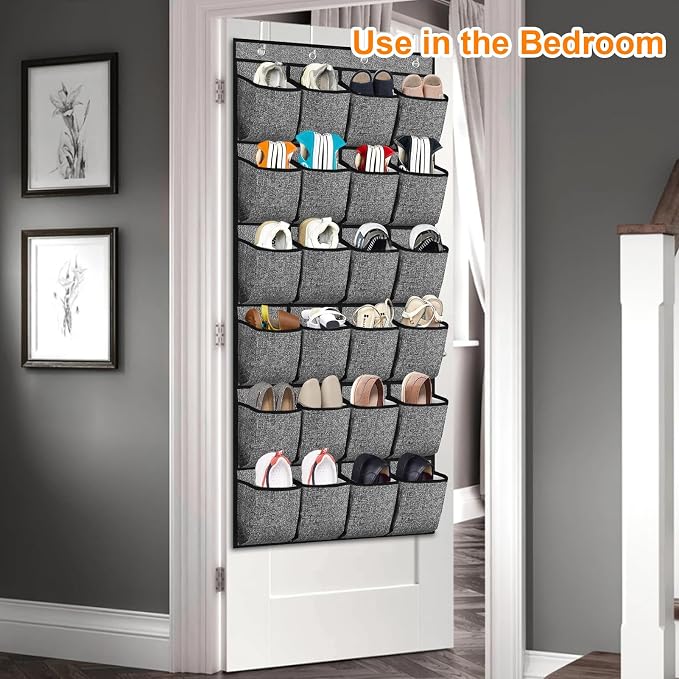 homyfort Over the Door Shoe Organizer, Hanging Shoe Rack Storage Holder with 24 Large Pockets for Closet Door, Men Women Kids Shoes, Cruise (Black)