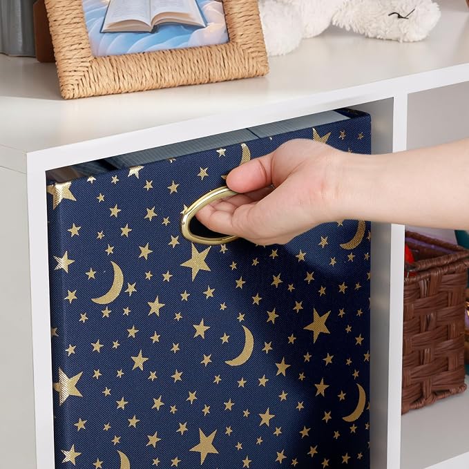Posprica 11x11x11 Storage Cube Bins, Collapsible Storage Bins Fabric Storage Cubes Organizer Baskets Box Drawers for Shelves, Closet, Wardrobe, Bookshelf, Cabinet Blue-Moonstar, 4 Pack