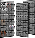 Kotkn Over the Door Shoe Organizer with 30 Breathable Mesh Pockets (2PC-Gray)