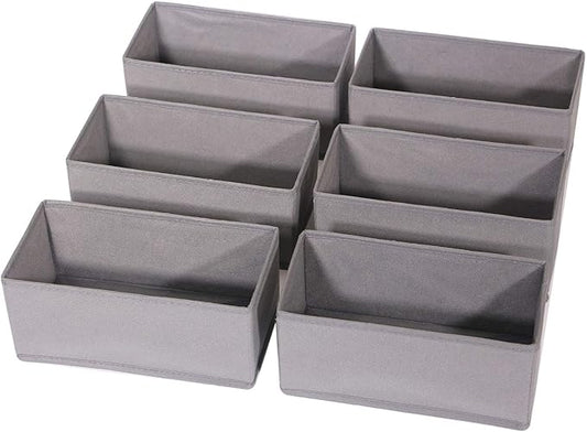 DIOMMELL 6 Pack Foldable Cloth Storage Box Closet Dresser Drawer Organizer Fabric Baskets Bins Containers Divider for Clothes Underwear Bras Socks Lingerie Clothing, M Grey 060
