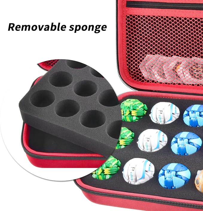 Comecase 15-Slot Case for Bakugan Figures and Cards with Mesh Pocket-Red | 15 Foam Slots, Mesh Pocket for 60+ Cards, Hard Shell Storage, Keeps Bakugan Figures Organized for Kids and Travel, Case Only