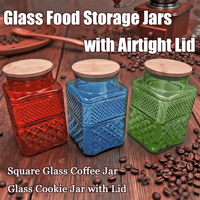 Coriario 60 OZ Vintage Glass Jar with Airtight Lid Wood Spoon Set of 2 Decorative Glass Storage Jars Canister Container for Food Candy Cookie Coffee Bean Tea Nuts Snack Dog Treat Vase