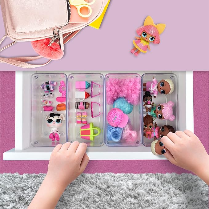 Acrimet Drawer Organizer Modular, Box Tray Storage Bins for Office, Home, Makeup, Kitchen, Junk Drawer ( 4 Pieces) (Clear Crystal Plastic)