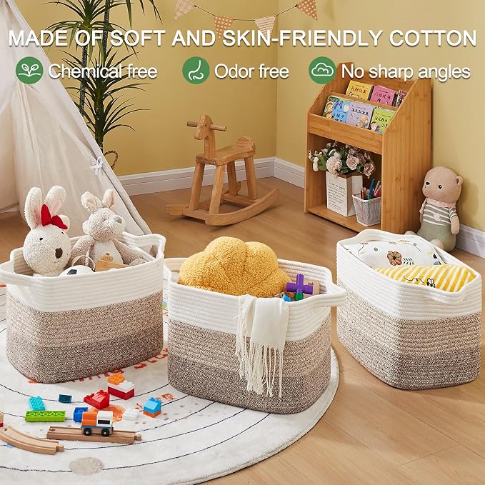 OIASKET Storage Baskets for Organizing, Woven Baskets for Shelves, Rectangle Decorative Organizer for Storage Clothes, Toy, Books, Towels Nursery Bins 3 Pack (Gradient Yellow, 15.75"x11.8"x9.85")
