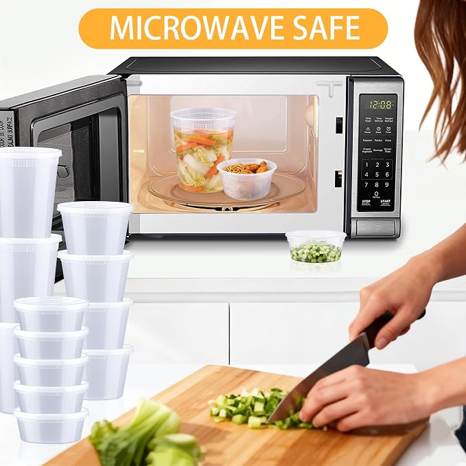 BYSNOW 60 Sets Deli Containers with Lids, 32/16/8 oz X 20 Set Each, Leak-Proof & BPA Free Airtight Stackable Takeout Plastic Food Storage Containers, Freezer/Microwave/Dishwasher Safe