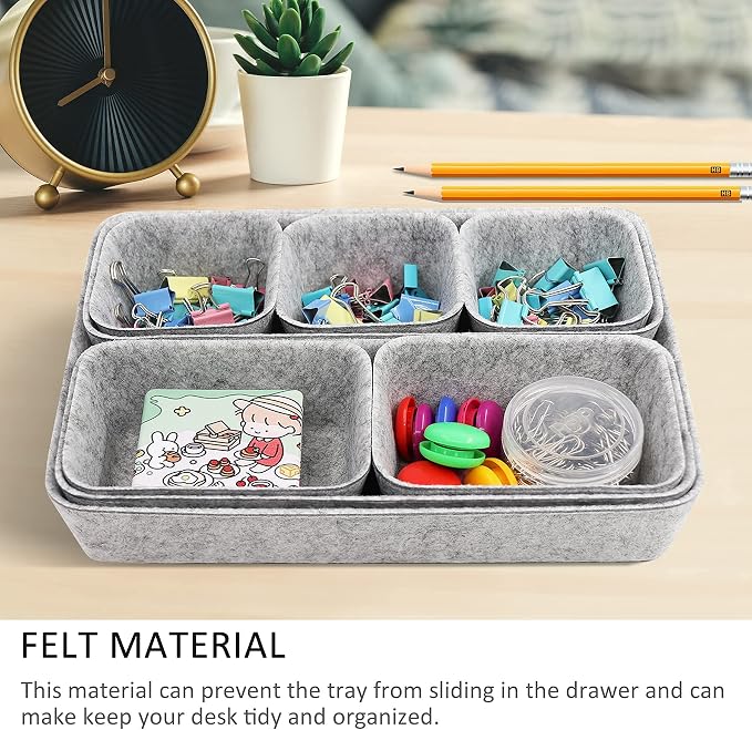 Newthinking Desk Drawer Organizer Trays, 8 Pack Square Storage Box Stackable Dividers, Save Desk Space Dividers Box for Home Office Cosmetics Storage Boxes（Gray）