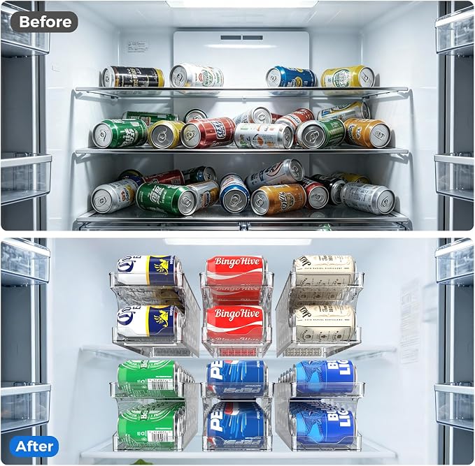 2 Pack Rolling Soda Can Dispenser for Refrigerator Soda Can Organizer for Beer Soda Refrigerator Pop Can Organizer for Fridge 12 Standard Size 11.15oz, 12oz, 330ML, 355ML Cans Holder Storage