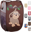 Handy Laundry Collapsible Mesh Pop Up Laundry Hamper with Side Pocket – Breathable, Space-Saving, Foldable Basket for Clothes, Toys, Travel & Storage, 14 x 13 x 24 in, Monkey