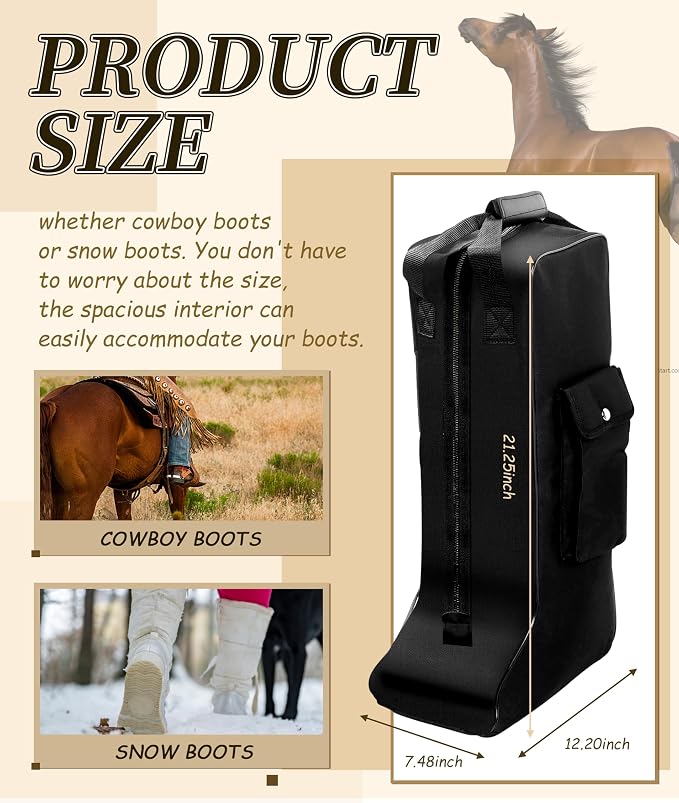 Oxford Cloth and Leather Boot Storage Bag - Portable Dust Proof With Handle Design for Cowboy and Snow Boots