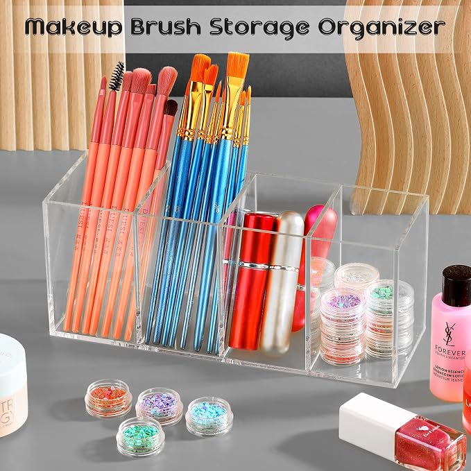 Pajean 4 Pack Acrylic Pencil Holder Back to School 4 Compartments Clear Pen Organizer Makeup Brush Holder Acrylic Pencil Organizer Cup for School Office Home Supplies Desk Accessories
