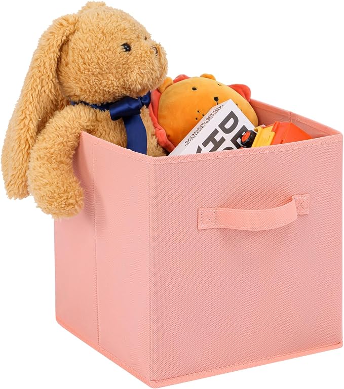 Stero Fabric Storage Bins 6 Pack Fun Colored Durable Storage Cubes with Fabric Handles Foldable Cube Baskets for Home, Kids Room, Closet and Toys Organization Peachpuff