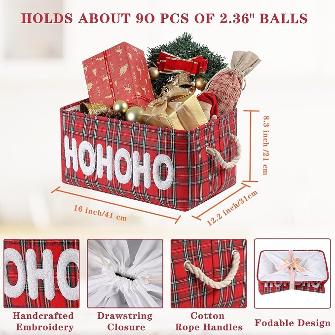 Mothers Day Gifts Baskets Empty Farmhouse Ornament Box Gift Storage Canvas Organizer Bin for Holiday Storage Organizing Xmas Gifts Baskets for Nursery/Living room, Kids Toy Chest, Large