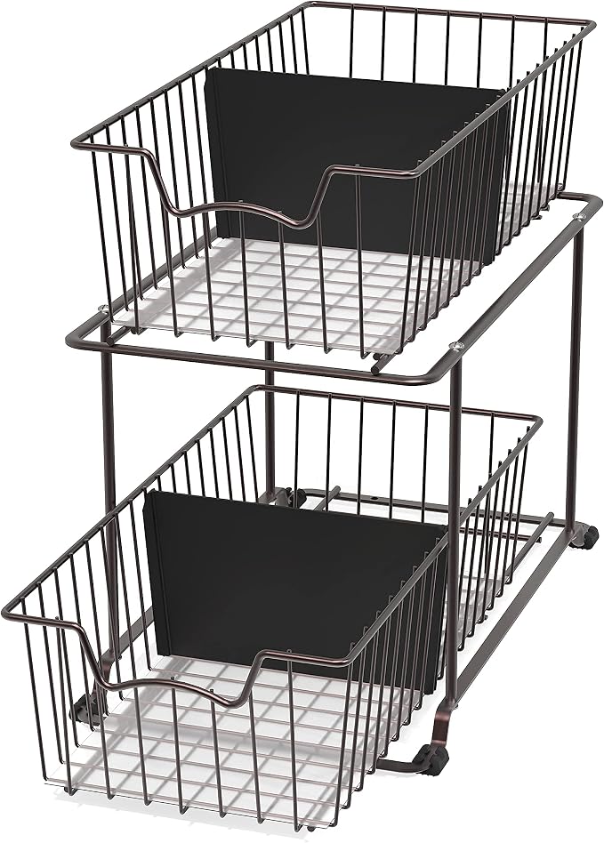 SimpleHouseware 2 Tier Cabinet Wire Basket Drawer Organizer, Brown