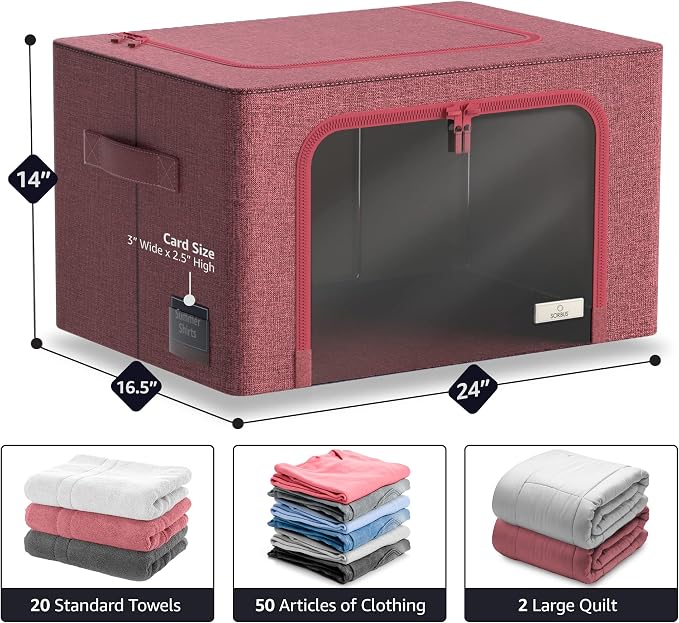 Sorbus Jumbo Storage Bins with Metal Frame - Oxford Fabric Storage Containers with Large Clear Window & Carry Handles - Stackable & Foldable Clothes Organizer Bags for Bedding Linen, Clothing & More