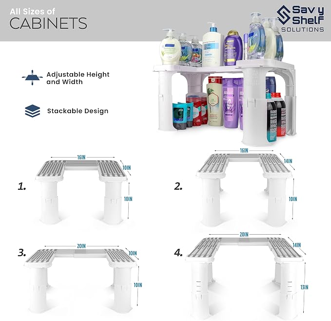 Expandable Under Sink Organizer and Storage I Bathroom Under the Sink Organizer Kitchen Under Sink Shelf I Cleaning Supplies Organizer Under Sink Storage I EXPANDABLE HEIGHT DEPTH & WIDTH