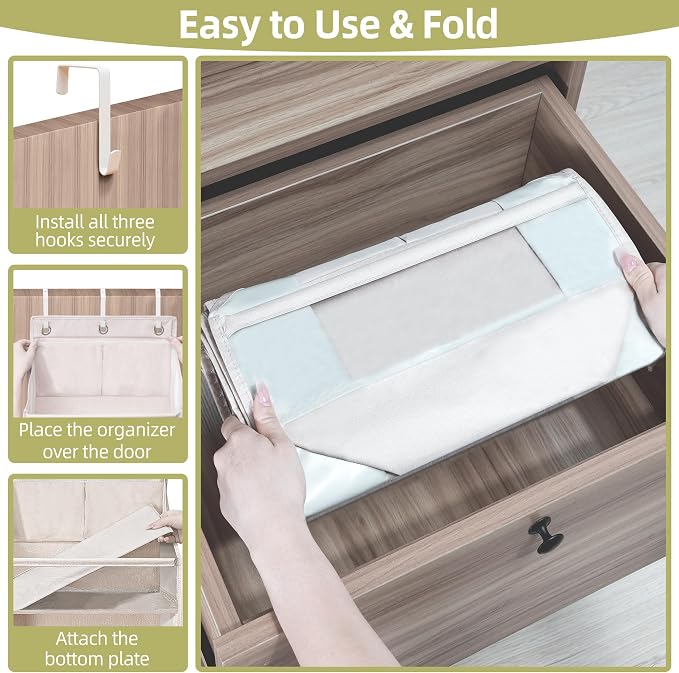Over Door Organizer with 6 Extra Large Pockets 12 Side Pockets, Sturdy Closet Storage Rack, Hanging Storage Organizer with Clear Window for Shoes, Diaper, Bedroom, Bathroom, Beige, 6-Pack