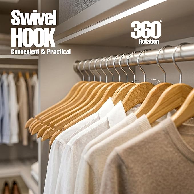 Utopia Home Premium Wooden Hangers 10 Pack - Durable & Slim Coat Hanger - Suit Hangers with 360-Degree Rotatable Hook - Wood Hangers with Shoulder Grooves (Natural)