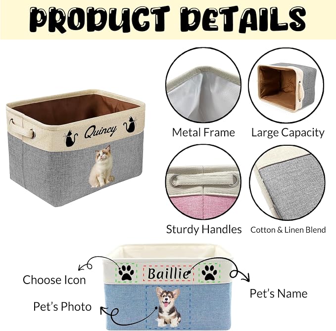 Customized Pet Toy Storage Basket - Personalized Dog & Cat Toy Organizer with Name, Foldable & Durable Fabric Bin for Pet Supplies, Organizer for Toys, Coats, Clothing, Blankets Purple