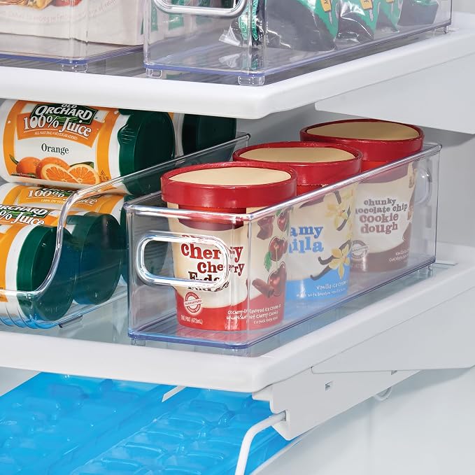 iDesign Stackable Fridge Bin with Handles, Set of 2, Clear | Ideal for Freezer or Pantry, Made in USA