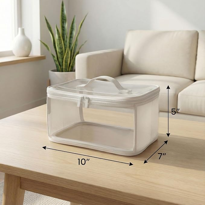holay Clear Toy Storage Bags with Handle, 4 Pack Playroom Storage Organizer Bins Kids Toys, Board Games, Busy Bags, and Homeschool Supplies –Transparent PVC with Reinforced Base(White, Small)