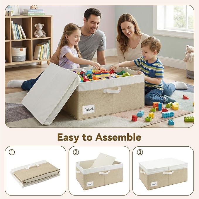 GRANNY SAYS Decorative Storage Boxes with Lid, Large Storage Bins with Double-Open Lid, Storage Basket for Clothes, 63L Closet Linen Storage Bin, White/Khaki, 2-Pack