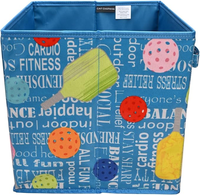 CAIT CHAPMAN HOME COLLECTION Passion for Sports Storage Bins (Blue Pickleball, 11"x11"x11" Cube)