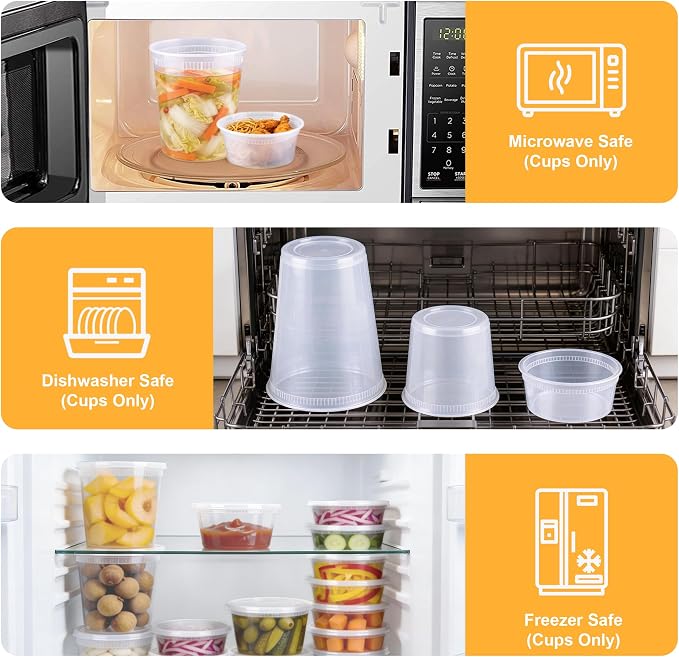BYSNOW 60 Sets Deli Containers with Lids, 32/16/8 oz X 20 Set Each, Leak-Proof & BPA Free Airtight Stackable Takeout Plastic Food Storage Containers, Freezer/Microwave/Dishwasher Safe