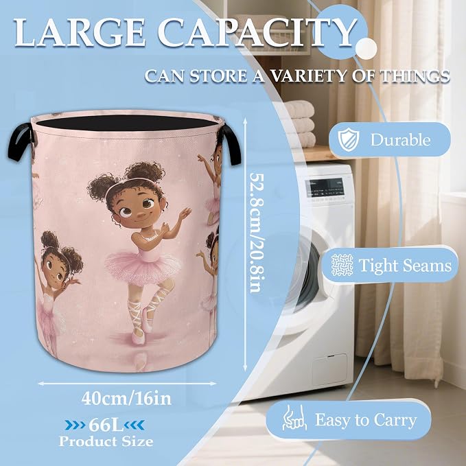 Ballet Girl Laundry Basket Collapsible Laundry Hamper Oxford Storage Bin for Clothes Storage, Organizer, Books and Sundries 16" X 20.8"