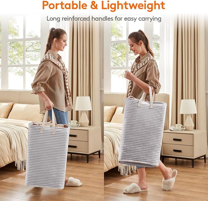 Lifewit 1 Pack Laundry Basket 80L Each, Collapsible Clothes Hamper with Reinforced Handles, Freestanding Waterproof Design for Bedroom and Laundry Room, Grey 80L Total