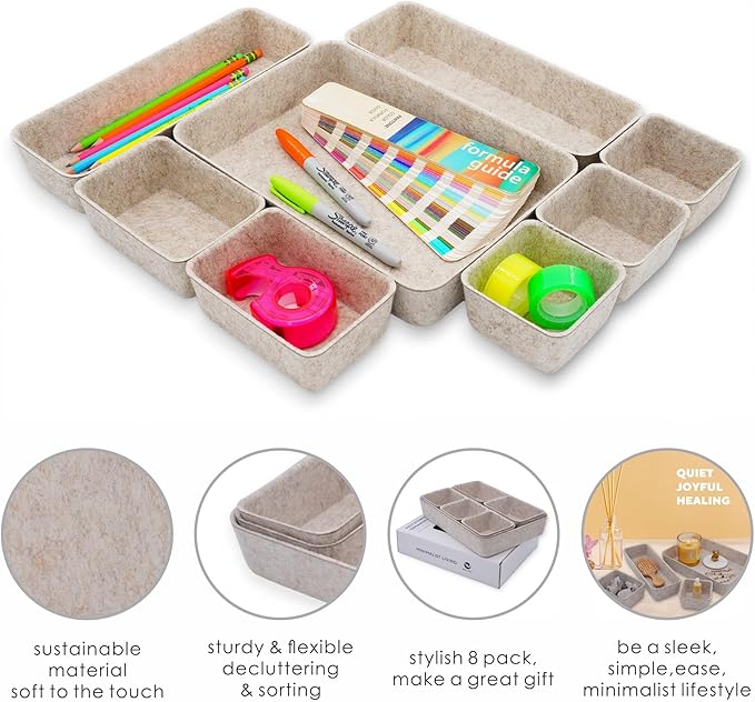 Welaxy 8pc Nordic Minimalist Desk Organizer Tray Beige Oatmeal Storage