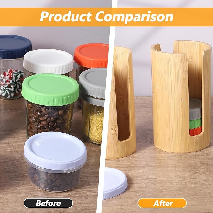 2Pcs Mason Jar Lid Organizer, Bamboo Vertical Storage Holder, Mason Jar Accessories, Bamboo Storage Holder for Home Kitchen Organization & Tumbler Lids (Wide Mouth & Regular Mouth)