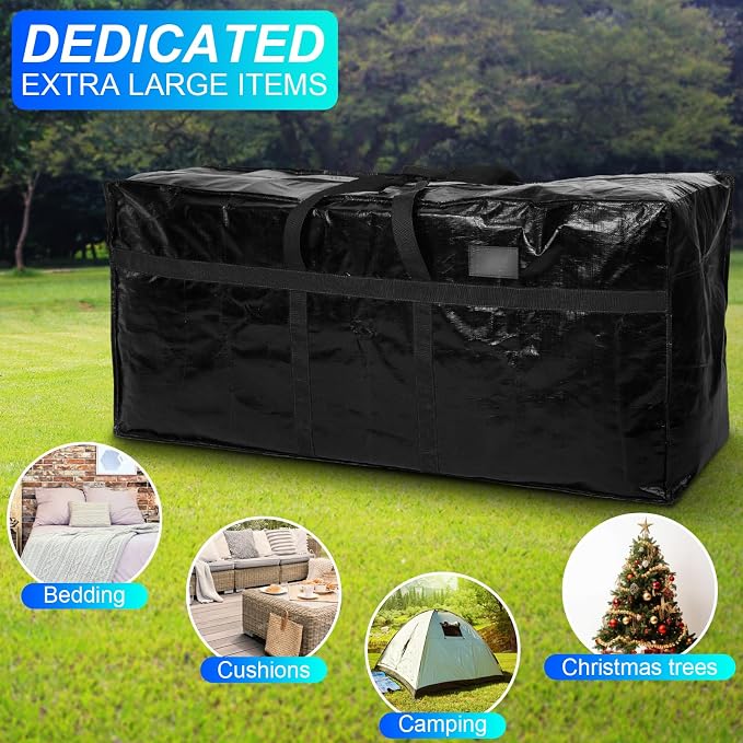 4 Pcs 66 Gallon Extra Large Moving Bags Heavy Duty Storage Bag with Strong Zipper Handle Foldable XXL Jumbo Storage Tote Packing Moving Box for College Dorm Travel Cloth Duffle (Black)